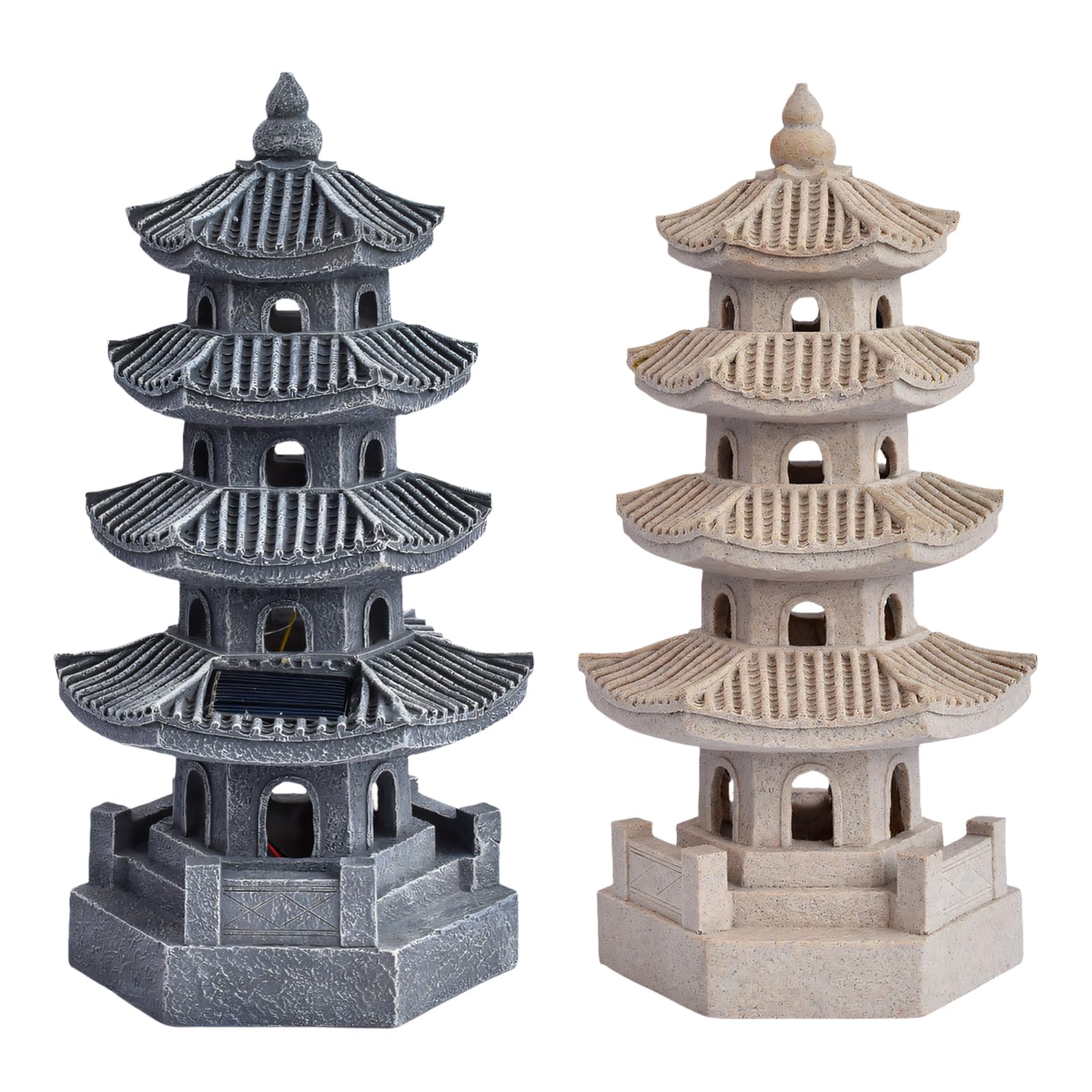 Lanterne pagode activée en résine 4 pièces pour le jardin, gris