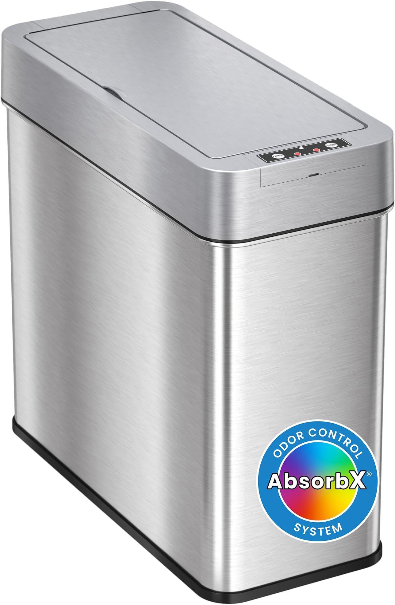 iTouchless 4 Gallon Slim Sensor Garbage Can (Lid Opens Right) with AbsorbX Odor Control, 15 Liter Slim Stainless Steel Automatic Trash Bin, Space-Saving Bin for Bathroom, Kitchen, Office, Hotel