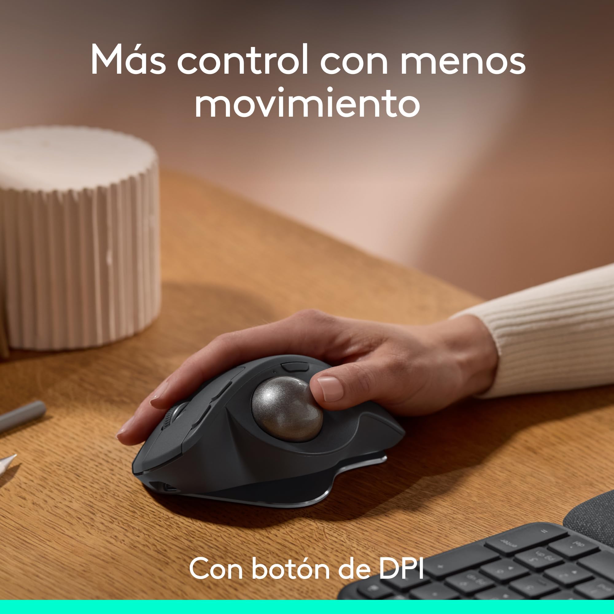 Logitech MX Ergo S ratón con trackball inalámbrico avanzado, ratón ergonómico inalámbrico Recargable por USB-C con Bluetooth y Llave USB cifrada, 6 Botones programables, para PC/Mac - Grafito