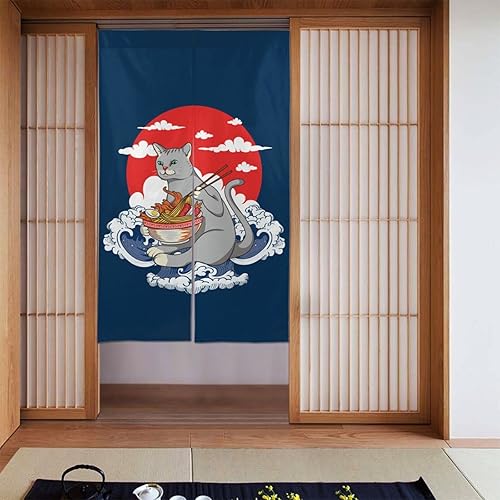 FATTTYCY Cortina japonesa Noren para puerta, divisor de puerta de gato, fideos, restaurante, cortina para puerta, tapiz para decoración del hogar,