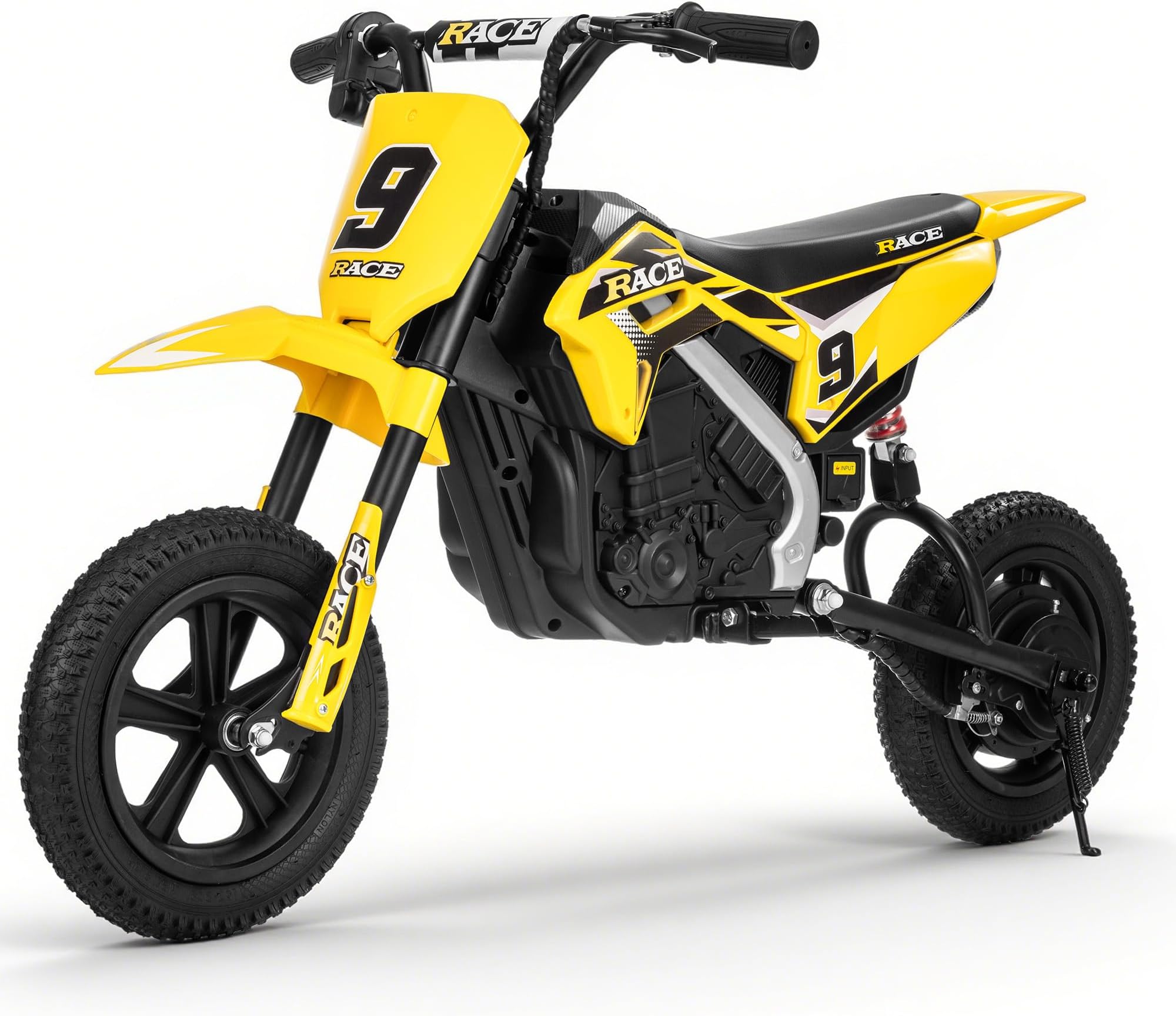 24V Electric Dirt Bike for Kids - Up to 11 MPH & 10 Miles Long-Range, Twist-Grip Throttle, 12" Knobby Tires, Spring Suspension, Music, 250W Electric Motorcycle for Kids 6-12 (Yellow)