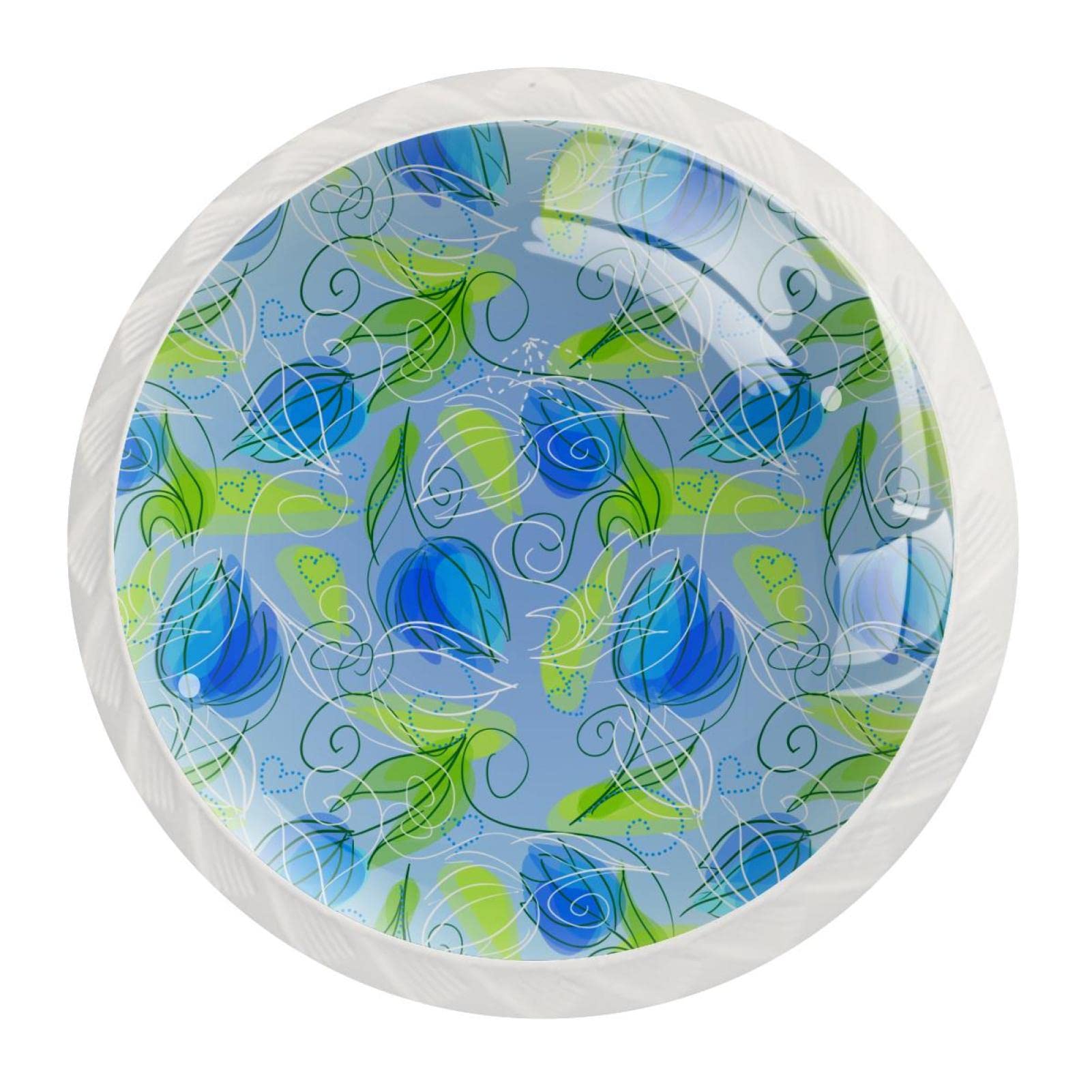 Boutons d'armoires de cuisine en céramique fleur bleue, poignées de commode style millésime