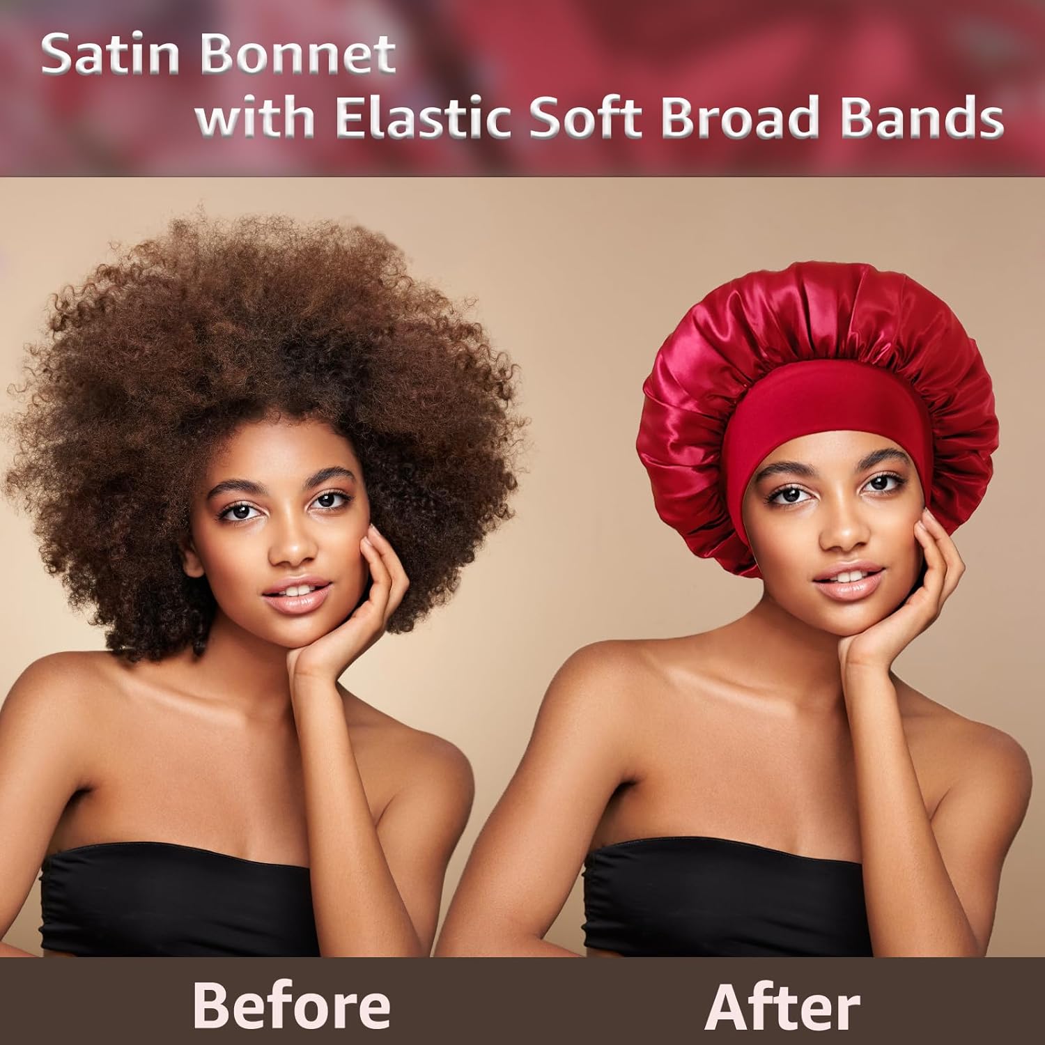 2 Pack Satin Bonnet Silk Bonnet for Sleeping Women, Hair Sleep Bonnets for Women, Wide Soft Band Large Sleep Cap for Curly Hair Braids - Image 5