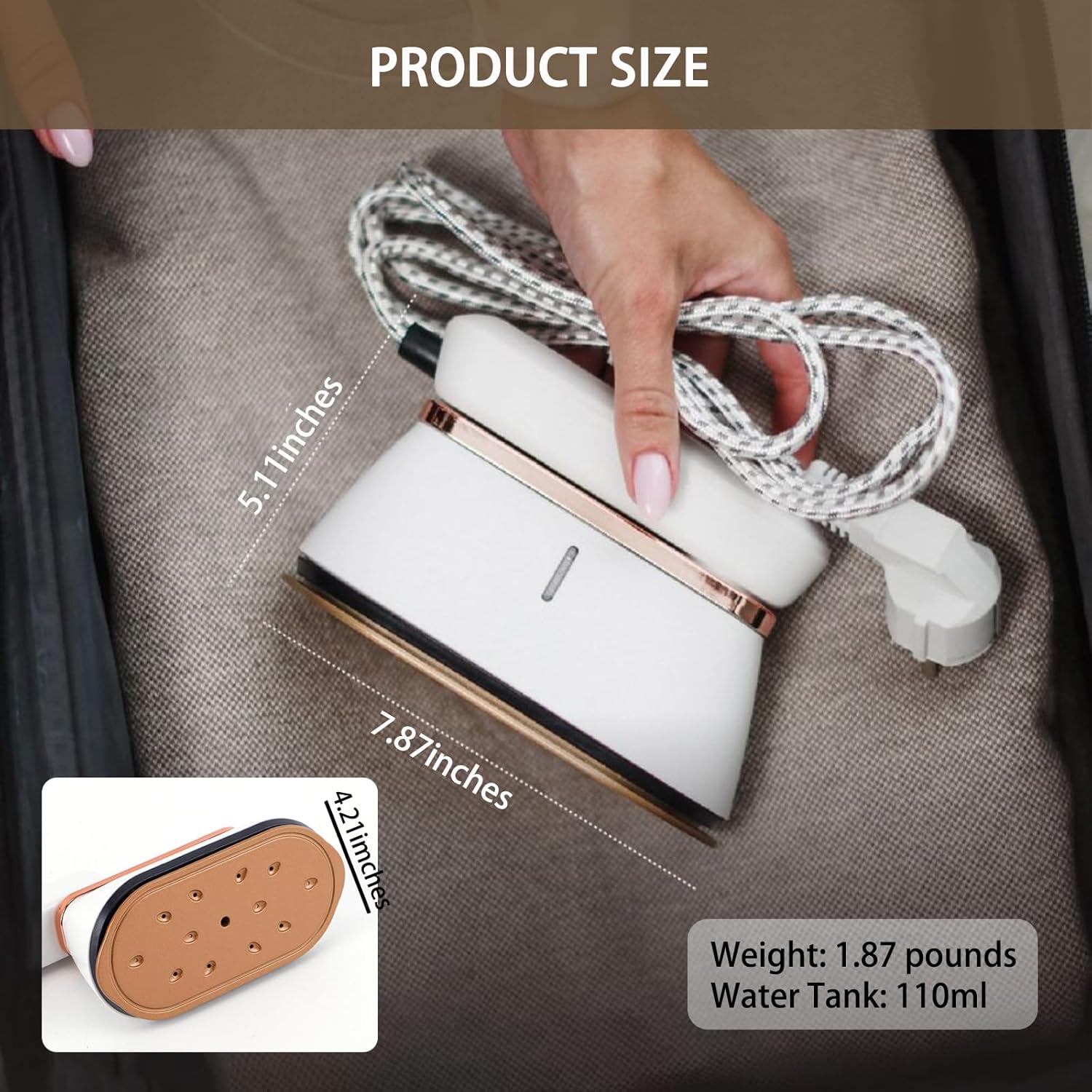 Portable Travel Steamer, 1200W Handheld Home Clothing Wrinkle Remover, Large Steam Clothing Steamer with PCB Intelligent Temperature Control System,18g/min,110ML,Suitable for Home,Travel&Dorm (White)