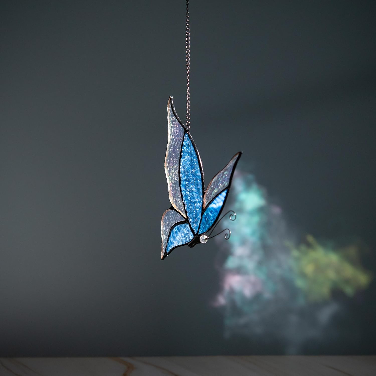 Holographic Butterfly (Blue) Sun Catcher Stained Glass Window Hanging, 7 * 5 inches Stained Glass Butterfly Decor, Holographic Butterfly Lover Gift for Women, Men, Wife, Lovers, and Mom - Image 4