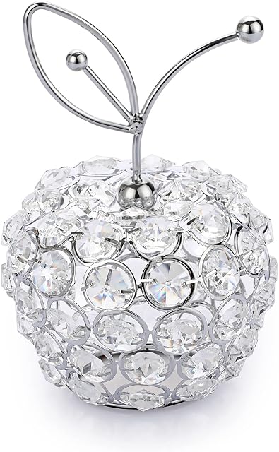 Tolida Sparkly Crystal Apple Fruit Ornament Artificial Fruit Sculpture Figurine Centerpiece Decor for Home Dining Table, Wedding/ Birthday Party (Apple, Silver)