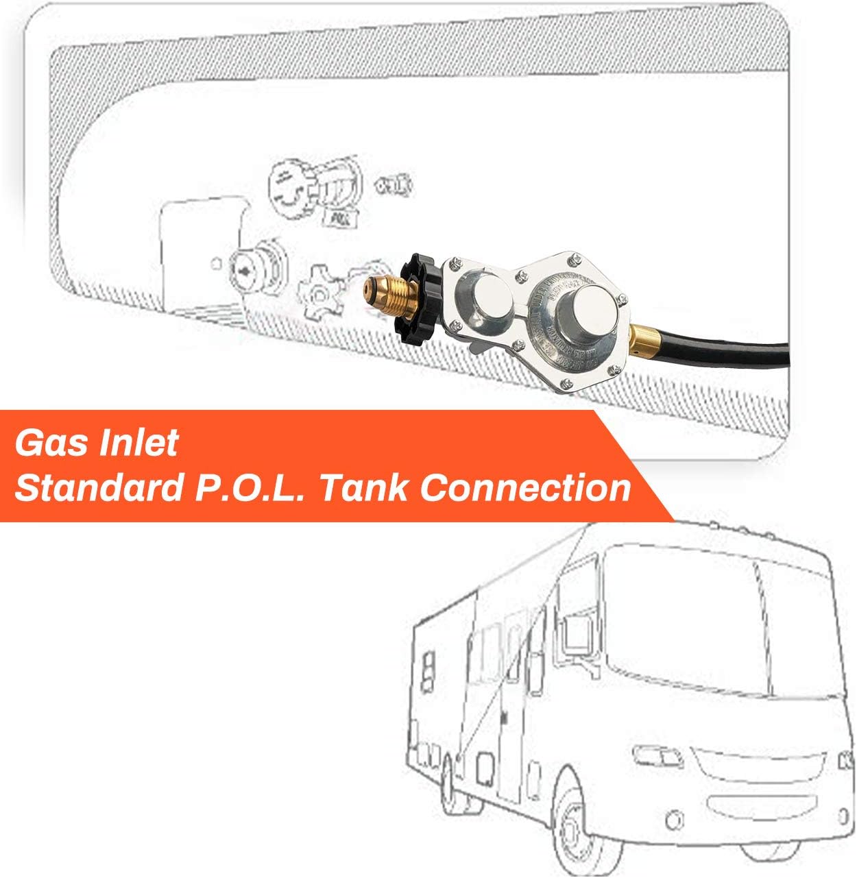 GASPRO 10FT Two Stage Propane Regulator Hose with P.O.L. and 3/8 Inch Female Flare for RV, Grill, Gas Stove, Range