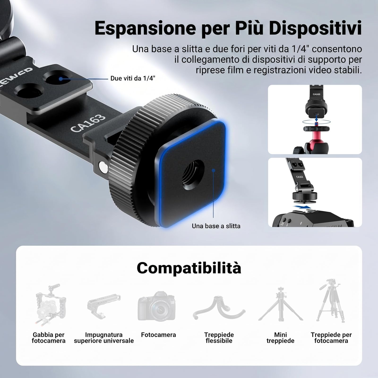 NEEWER Supporto Telefono Treppiede Magnetico con Cold Shoe, Phone Holder Portatile Compatto Leggero in Alluminio per Fotocamera, Compatibile con MagSafe iPhone Samsung Android per Riprese video, CA163