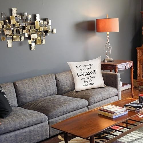 Miniatura 5 de Funda de almohada, una mujer sabia Once Said Fuck This Shit and She Lived Happily Ever After - Funda de almohada de lino de algodón con cremallera