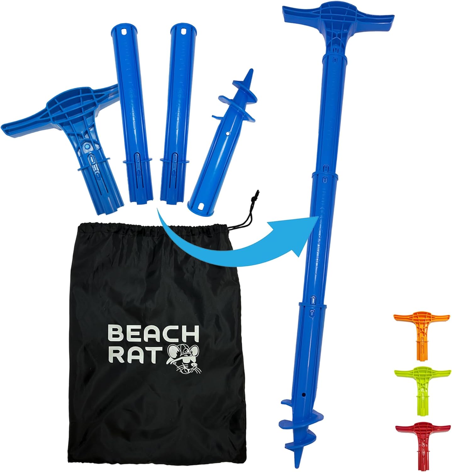 Beach Rat Force Anchor & Storage Bag - 4ft Jet Ski Anchor/Boat Anchor/Kayak Anchor for Shallow Water and Sandbar - High Strength Plastic Pole Boat Accessory - Sand Bar Anchor Kit Case