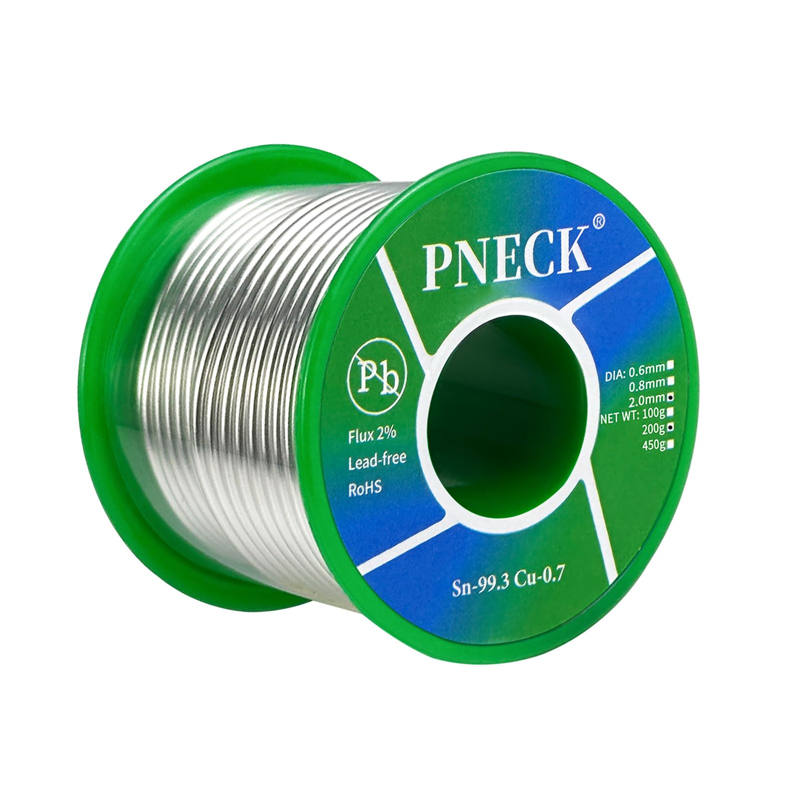 PNECK Lead Free Solder Wire Sn99.3 Cu0.7 with Rosin Core for Electrical Soldering, 0.08" 7.05 oz (2.0 mm 200 g)