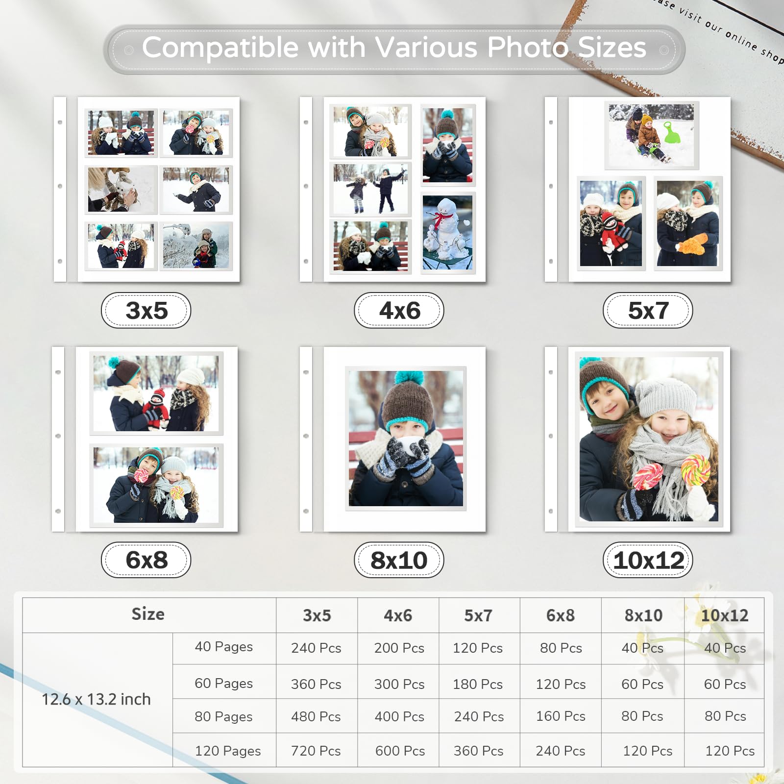 Popotop Álbum de fotos grande autoadhesivo de 4 x 6, 5 x 7, 8 x 10 pulgadas, álbum de fotos, regalo para mamá, familia, bebé y boda, con bolígrafo de metal y tablero de plástico