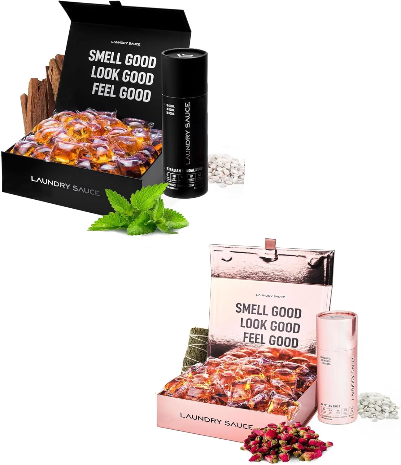 Laundry Sauce - 02 Sets of Luxury Scented Laundry Detergent Pods & Scent Booster Bundle (Australian Sandalwood and Egyptian Rose), Premium Laundry Washing Pods with High-End, Sophisticated Fragrances