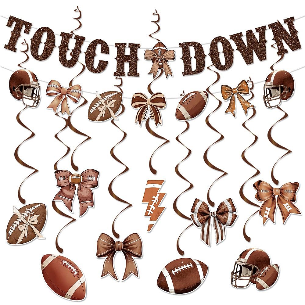 Rugby Party Decorations Touch Down Football Banner, Football/Rugby Theme Banner Hanging Swirl Decor for Rugby Birthday Party, Sports Rustic, Game Day Tailgate Party Supplies Photo Prop