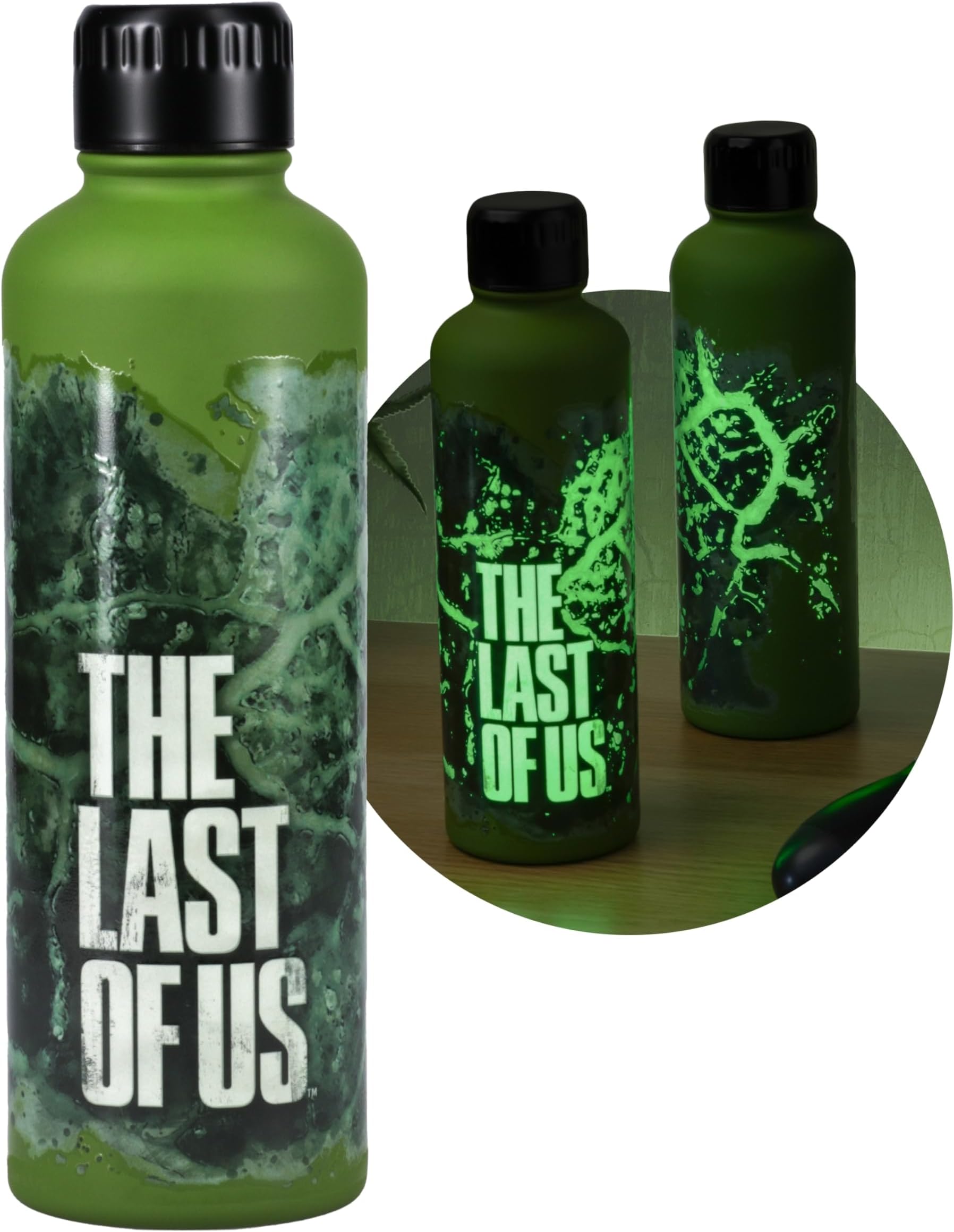 The Last of Us Official Licensed Movie Icon Glow in the Dark Water Bottle, Gamer Decor and Gift, Neon Green Desk Accessory for All Ages, Drinkware for Gaming Fans