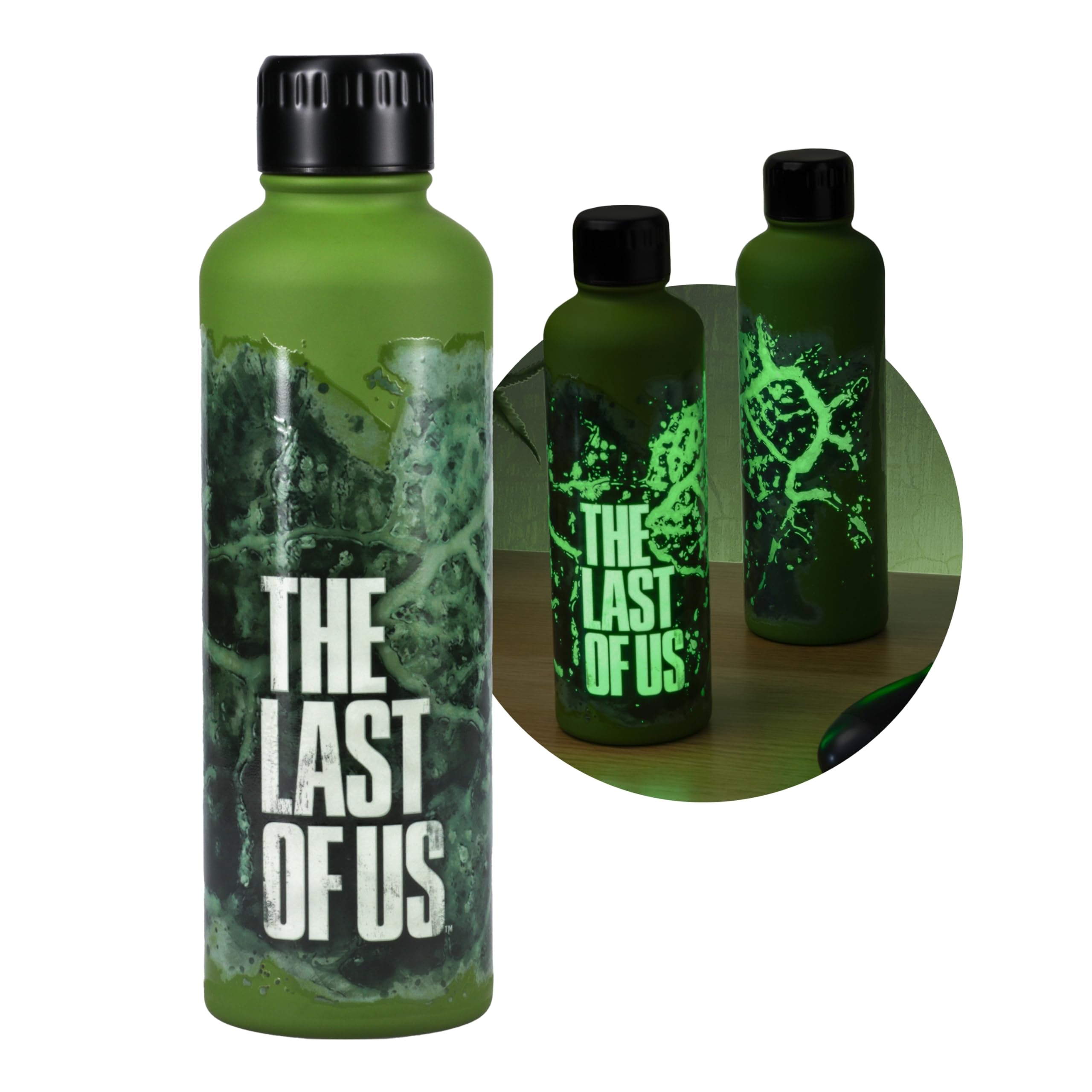 The Last of Us Official Licensed Movie Icon Glow in the Dark Water Bottle, Gamer Decor and Gift, Neon Green Desk Accessory for All Ages, Drinkware for Gaming Fans | Paladone