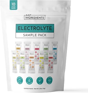 JUST INGREDIENTS 전해질 샘플 팩 10 스틱 버라이어티 | 하이드레이션 파우더 패킷 | 실제 과일 전해질 | 3:1 칼륨 대 나트륨 비율 | 설탕 무첨가 | 여행용 음료 믹스