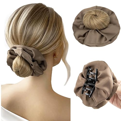 SARLA Small Sleek Claw Clip Hair Bun with Hair Scrunchies