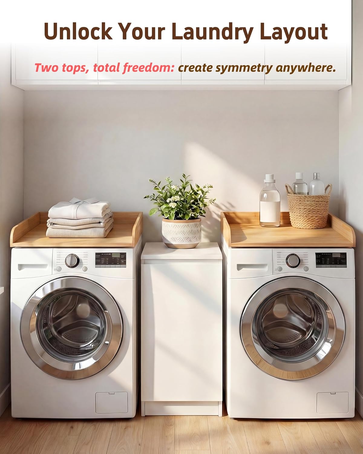 UTCG Washer Dryer Countertop Wooden: Washer and Dryer Shelf Top Cover 27.5x54 Inch No-Installation Countertop Set of 2 - Generation Farmhouse Homeowners & Laundry Room Organization - Bamboo