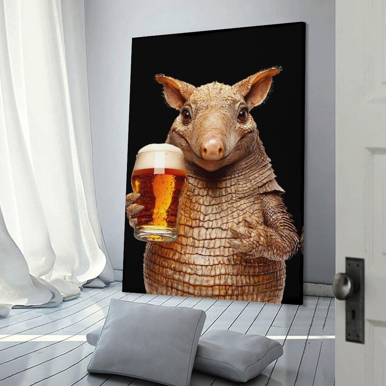 Junmoney Armadillo with Beer Wall Picture Print 24x36inch(60x90cm), for Lounge Decor, Offices Or Entryway Styling, Versatile Wall Decor for Many Rooms