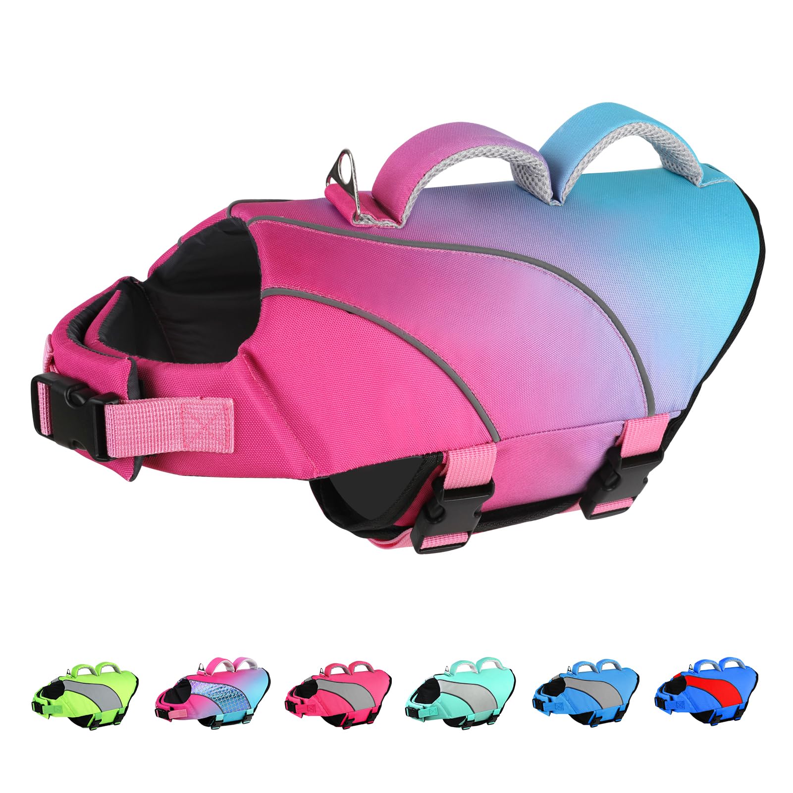 Doglay Dog Life Jacket, Ripstop Swim Vest for Swimming, Pink Gradient, XL