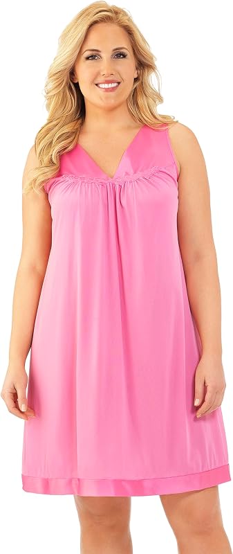 Women's 30107 Nylon Tricot Sleeveless Short Knee Length Nightgown