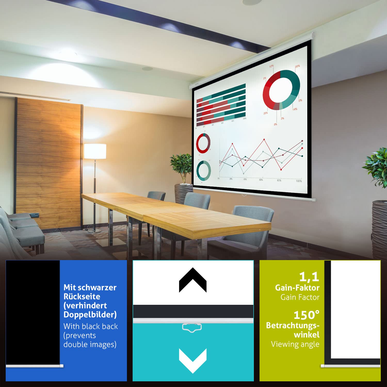 ESMART Economía EXR Pantalla Manual 257 cm (240 x 240 cm 1:1) Tela: Blanco | Superficie visual 240 × 240 cm, formato 1:1, tela blanca para cine en casa y presentaciones, extensión manual