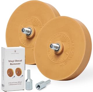 Wonder Wheel Decal Remover Eraser for Drill – 2 Pack Rubber Eraser Wheels for Easy Vinyl, Adhesive, and Sticker Removal – Durable, Safe on Cars, Boats, RVs – Dark Yellow, 4 Inch Diameter