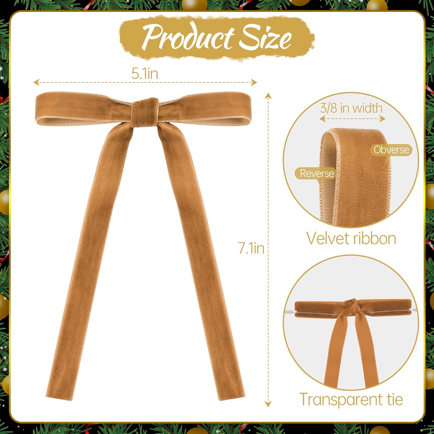 AYGXU 30pcs Velvet Bows for Christmas Tree Decorations,Twist tie Bows,Vintage Christmas Bow Decor,premade Bow for Gift Wrapping,Table,Garland,Fireplace Decor.Khaki(5/8" W,5.1 * 7in) - Image 2