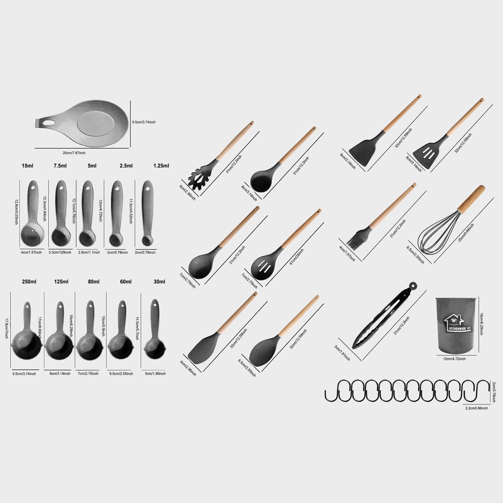 Set di spatole da cucina in silicone, set di 33 utensili da cucina