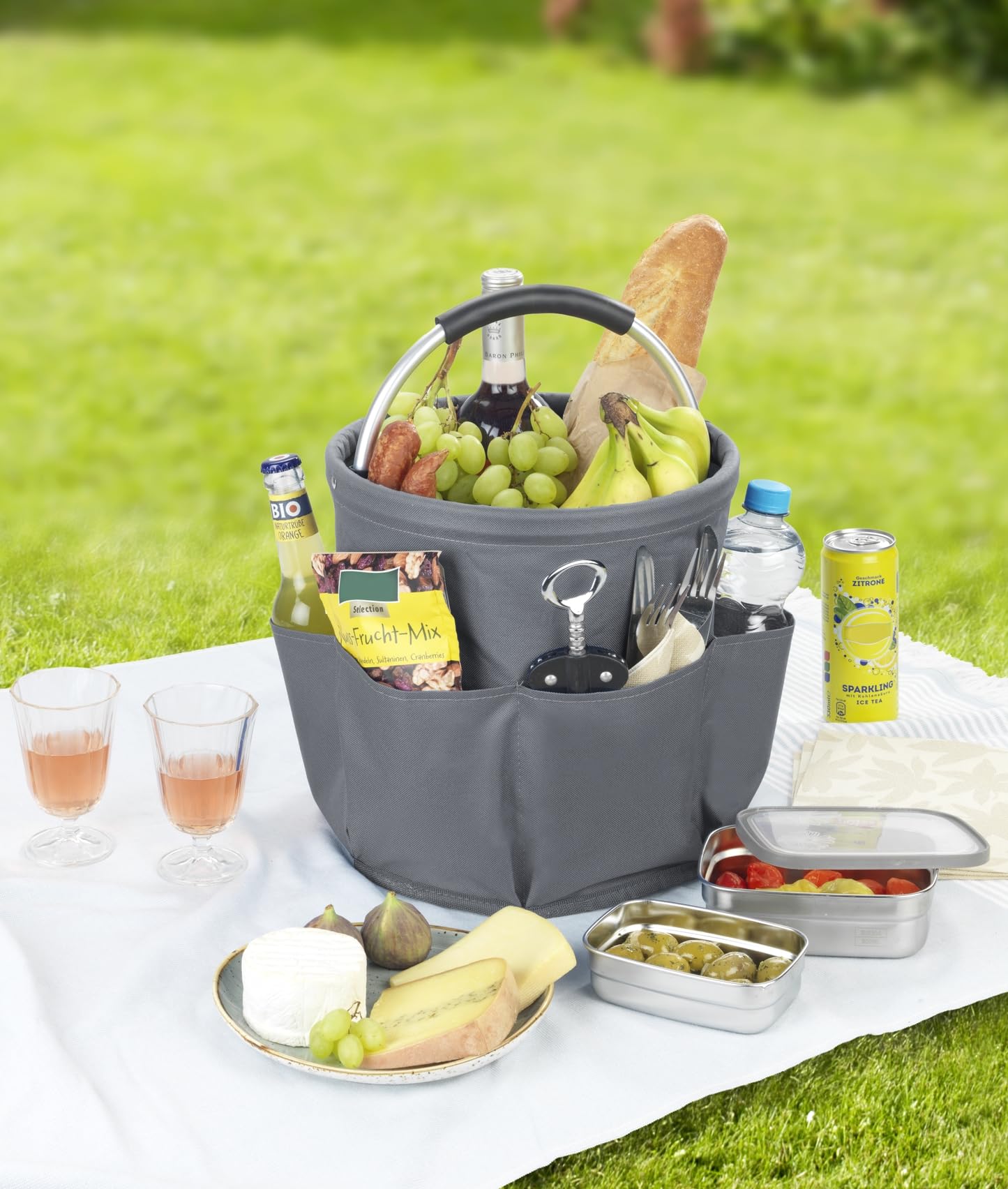 WENKO Organizer universale per la pulizia della casa e del giardino con 6 scomparti per elettrodomestici, attrezzi, utensili per la pulizia, Ø 28 x 26,5 cm, antracite