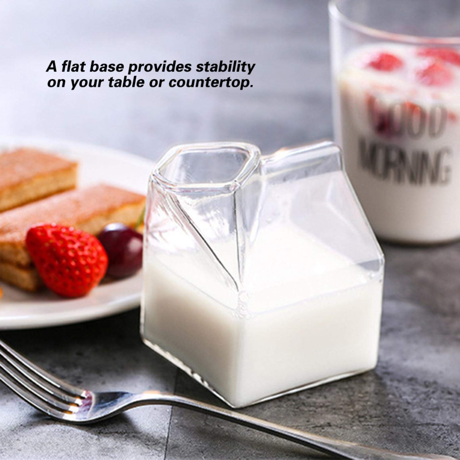 Glass Milk Carton, Glass Milk Bottle Milk Carton Creamer Milk Carton Glass Container Cute Milk Carton Cup for Milk Coffee Juice Drinks and Tea 250ml