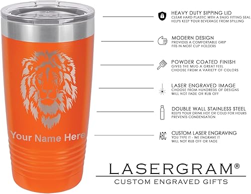 Miniatura 3 de LaserGram Vaso aislado al vacío de 20 onzas, con grabado personalizado incluido (naranja)
