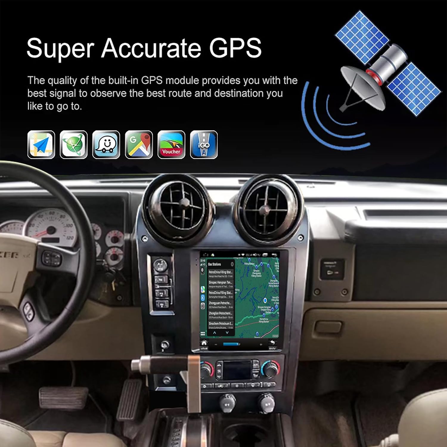 for Hummer H2 2004-2009 Android 14 Radio Tesla Style 9.7-Inch IPS Touch Screen Stereo with Bluetooth 5.0 4G WiFi Carplay/Android Auto GPS Navigation Car Multimedia Player with AHD Rear-View Camera Eight Core 4G RAM + 32G ROM image 8 of 8 B0FDR5X5VB