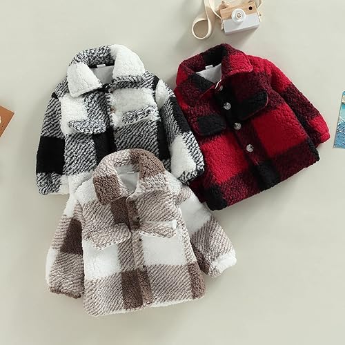 Miniatura 7 de Abrigo de forro polar a cuadros con cuello de solapa y botones para bebés otoño e invierno cálido