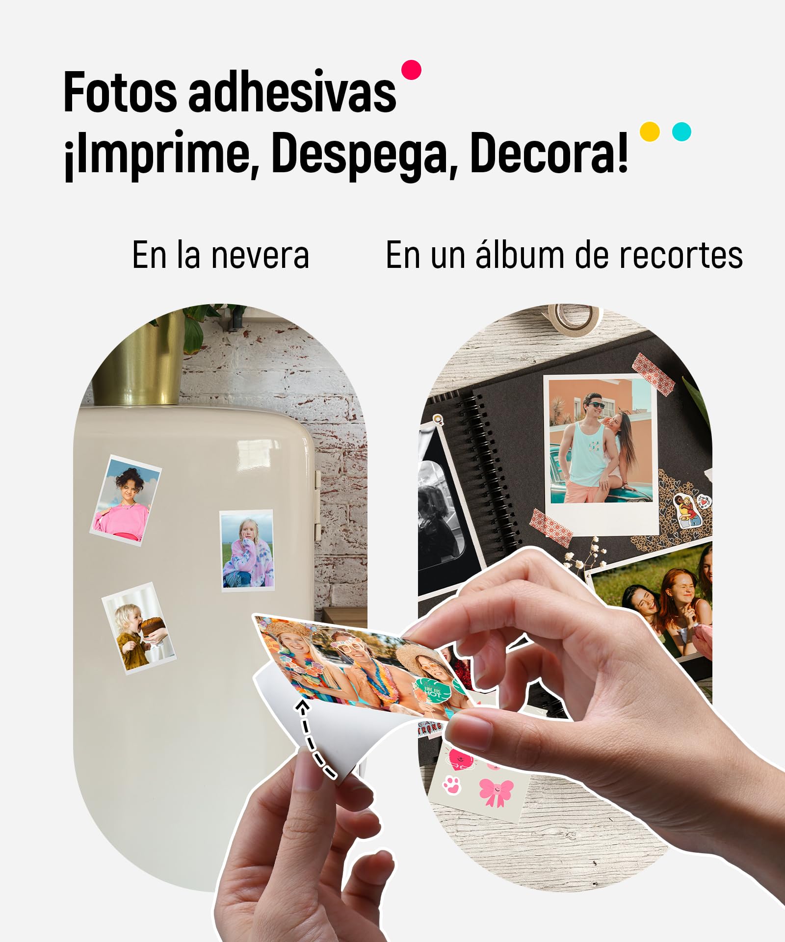 Liene Pearl K100 Mini Impresora Fotográfica instantánea, Bluetooth Impresora Movil Portatil con 50 Zink Papeles Fotográfico Adhesivos, 2x3, para iOS/Android Smartphone, Blanco
