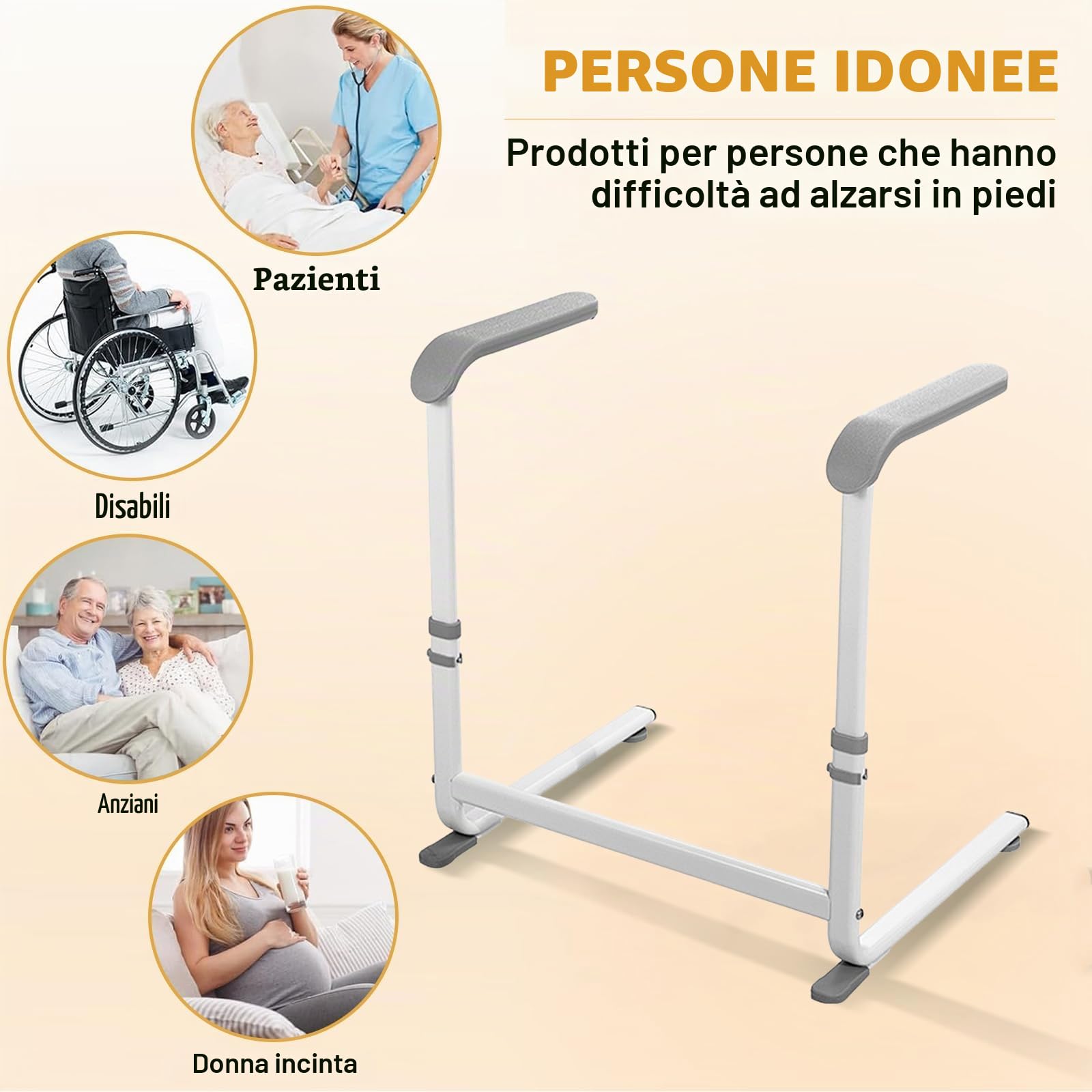 Garvee Ausilio Regolabile per Alzarsi: Maniglia di Supporto in Acciaio al Carbonio, 6 Livelli di Altezza, Barra Sicurezza Antiscivolo, per Anziani e Disabili, per Sedia, Divano o Letto
