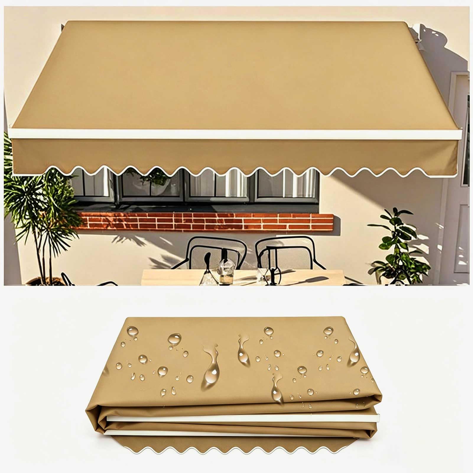 Awnings Replacement Fabric 4x3m Window Door Sun Shade Shelter Replacement Canvas, Replacement Sun Shade Shelter Fabric for Yard, Retractable Patio Awning Replacement Fabric, Khaki
