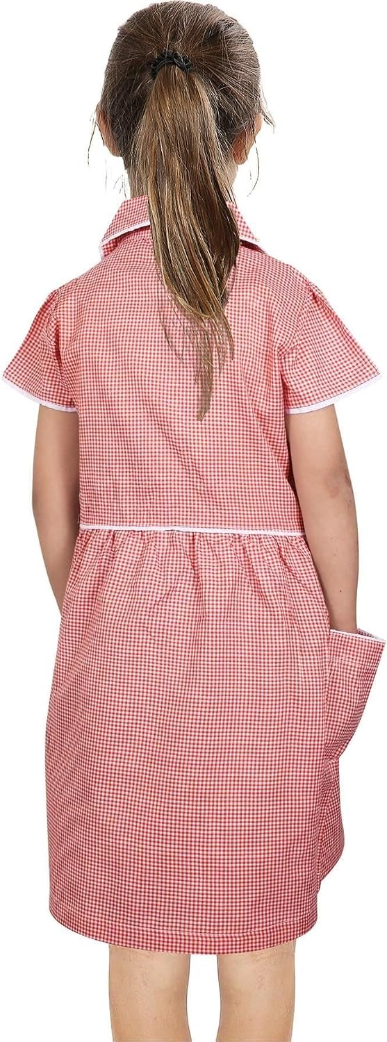 A2Z 4 Kids Girls Uniform School Dress Soft Comfortable Gingham Check Summer Dresses with Matching Scrunchies