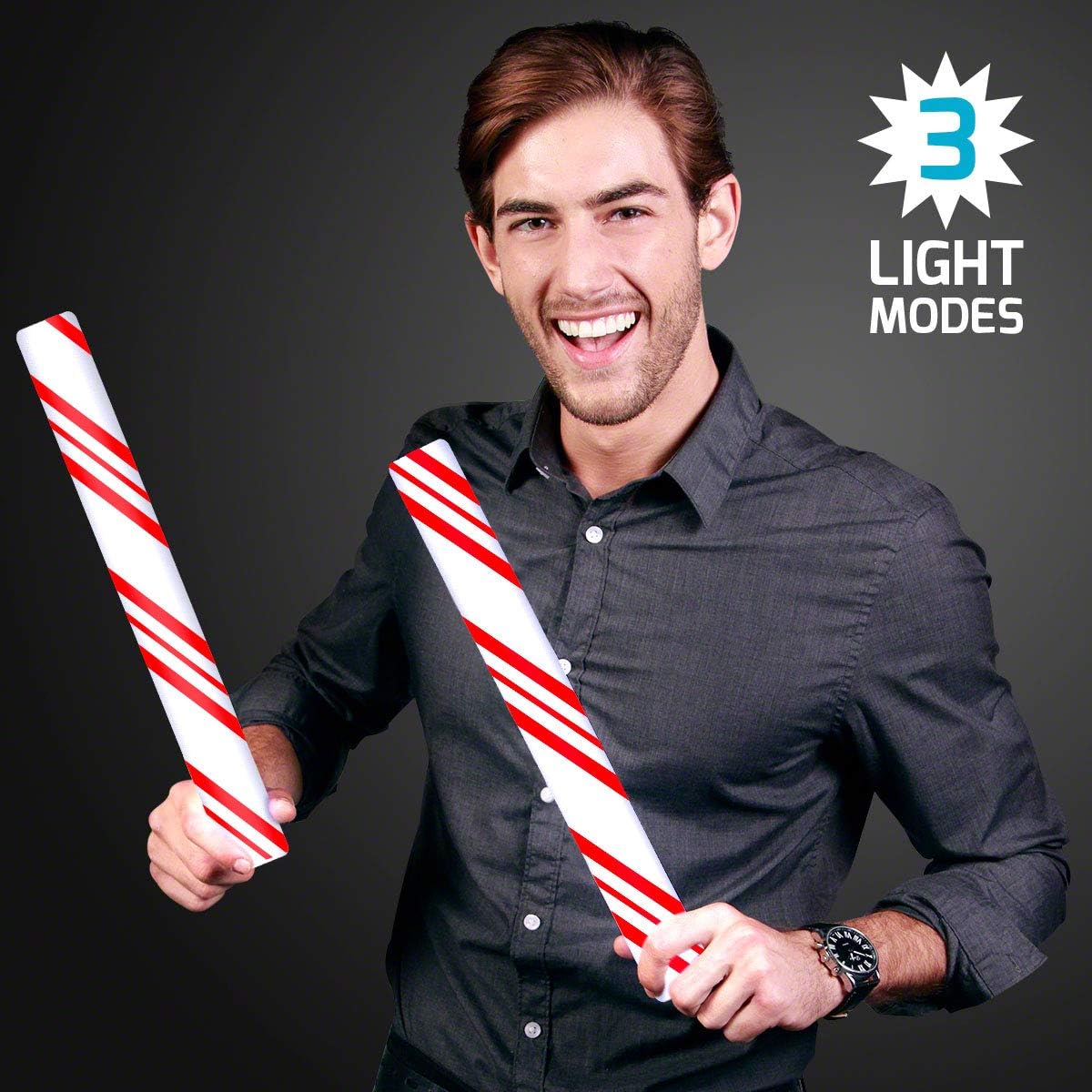 FlashingBlinkyLights Candy Cane Striped Light Up LED Foam Cheer Sticks (Set of 12)