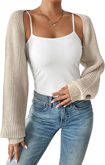 Durio Women Y2K Bolero Shrug Long Sleeve Knit Cropped Cardigan | Stretchy Open Front Sweater with Drop Shoulders, Versatile Style Suits Casual Daily Wear, Travel, Party & Festival Outfits