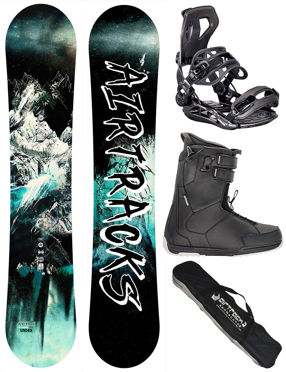 Airtracks Snowboard Set Tavola Under Zero Rocker Wide Uomo + Attacchi Master + Scarponi + Sacca Nuovi 156 159 163 165 cm