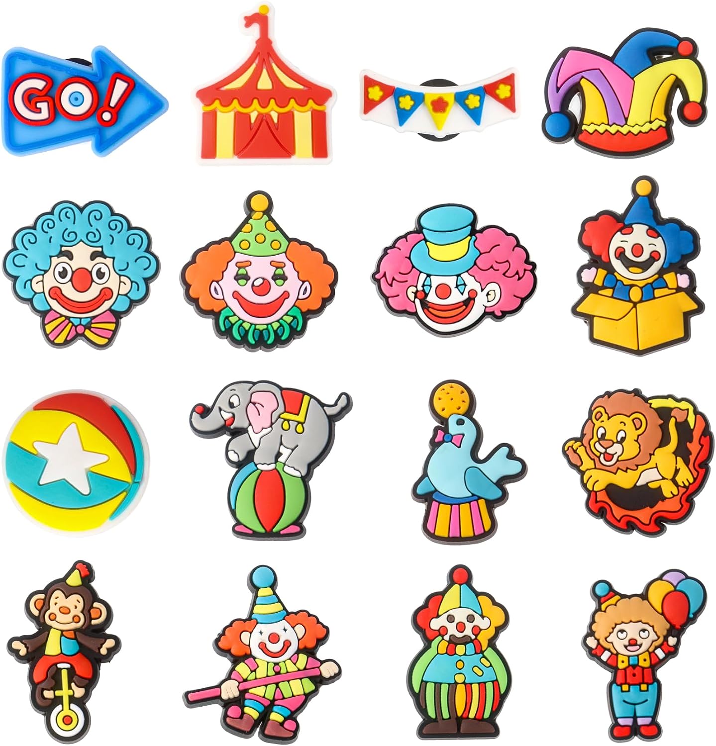 16Pcs Croc Shoe Charms, Circus Shoe Charms Fun Shoe Charm for Clogs Sandals Decoration Circus Charm for Boys Girls Kids Teens Party Favor Gifts