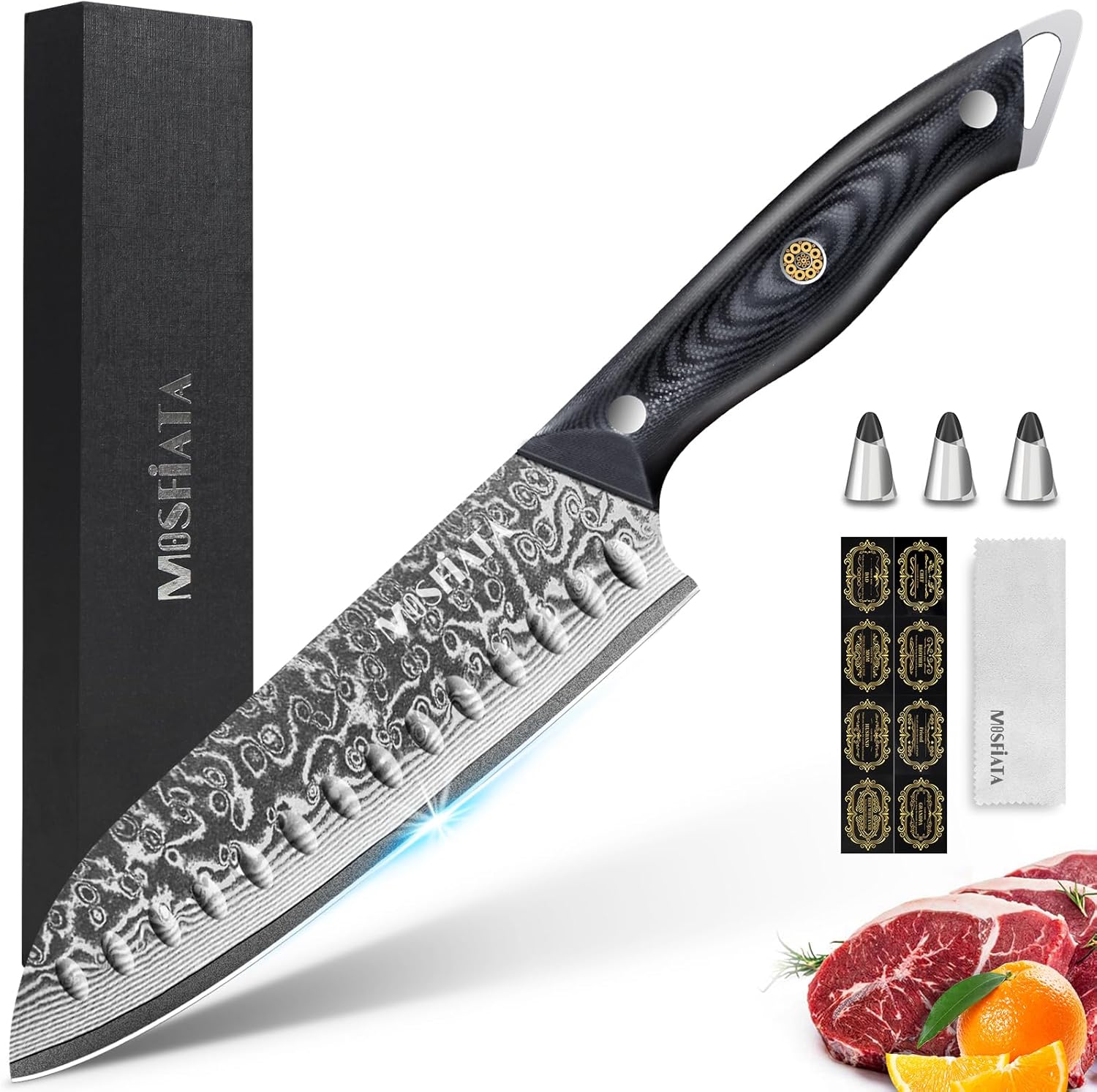 MOSFiATA 7inch Damascus Santoku Knife, Ultra Sharp Kitchen Knife,Gifts for Men and Women with Gift Box