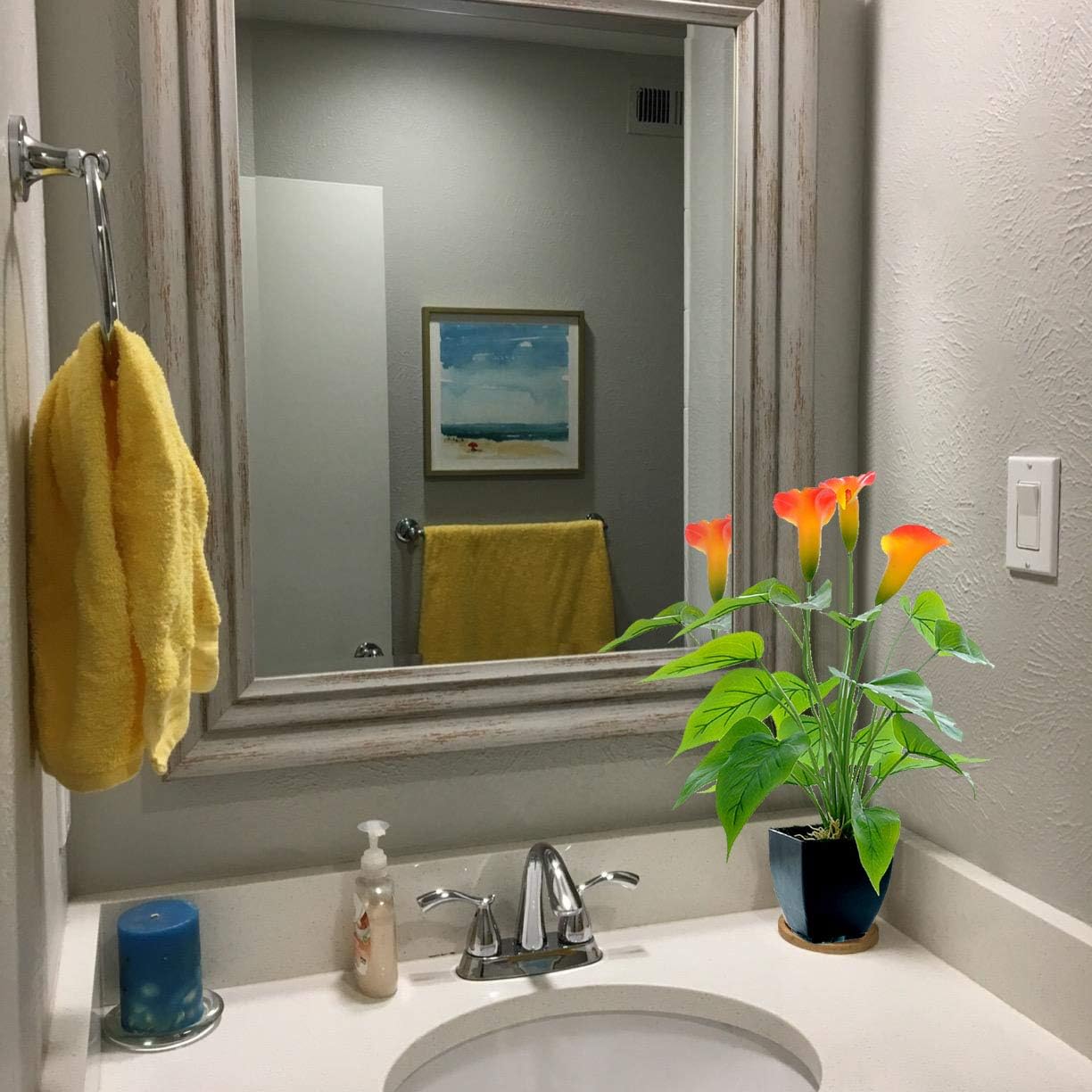 Beebel Artificial Flower Plants Calla Lily Faux Small Potted Plant with Black Pot Fake Bonsai Flower for Home, Office, Indoor and Outdoor Occasions Decor (Orange Fake Flower) - Image 3