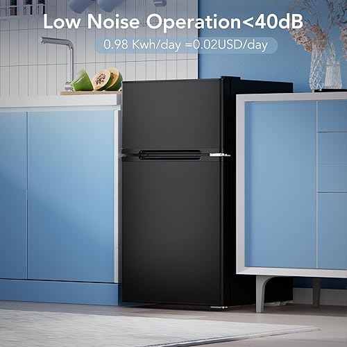 Miniatura 4 de Mini refrigerador de 3.1 pies cúbicos con congelador, refrigerador compacto de 2 puertas, mini refrigerador con estantes de vidrio extraíbles
