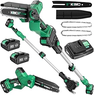 KIMO 2-IN-1 Electric Pole Saws for Tree Trimming, 8" Mini Chainsaw Cordless, 16FT Max Reach Extension Pole, 2×4.0Ah Batteries,Fast Charger, Brushless Pole Chain Saw for Tree Trimmer Limb Branch Cutter