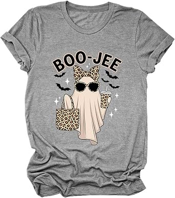 Boo-JEE T-Shirt Women Ghost Leopard Bat Halloween Spooky Season Top