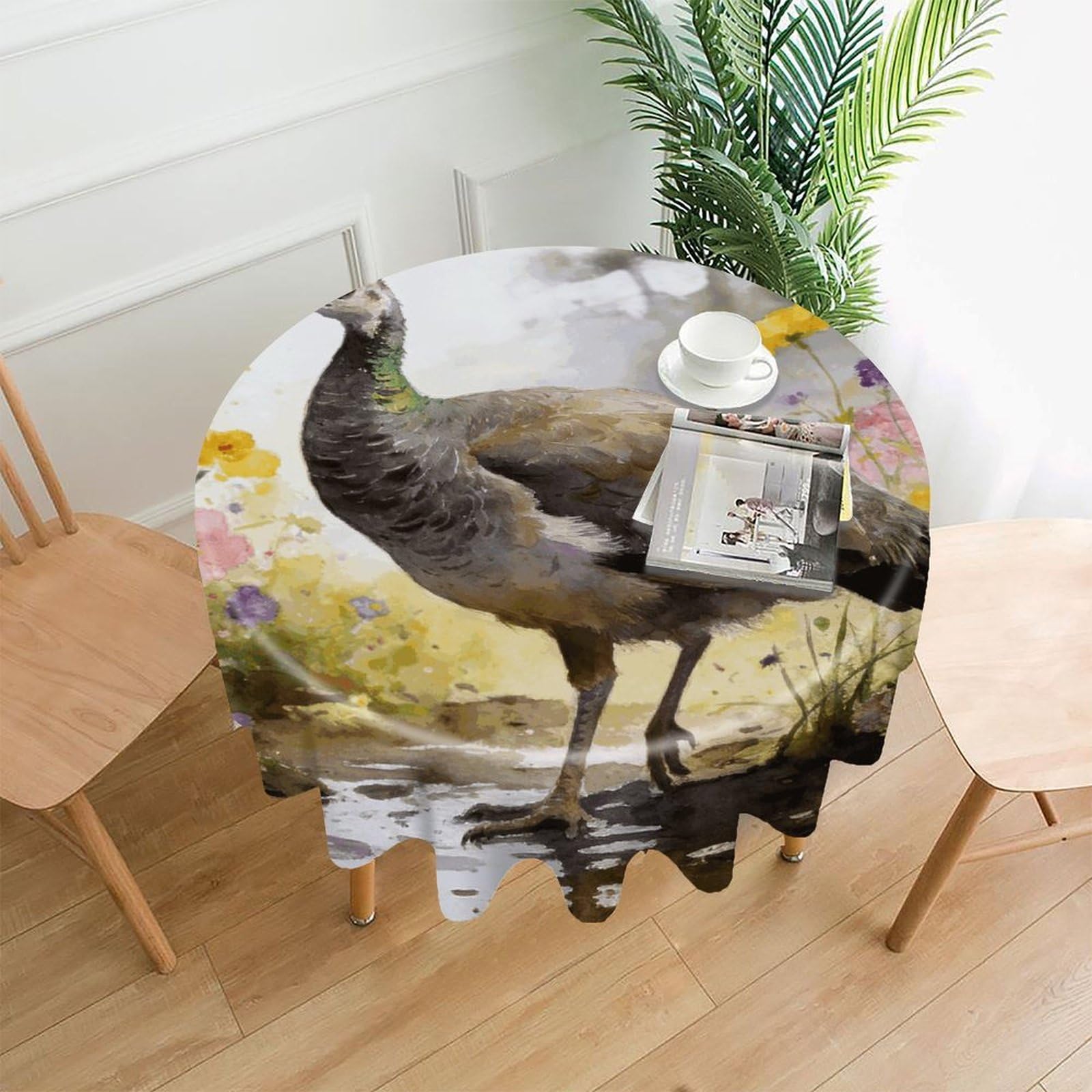 LDGSUPH Sparrow's Feather Grows Into Beauty Round Tablecloth Cover Washable Luxurious Fabric Table Cover Decor Wrinkle Free Fashion Round Table Cloth for Home Dining Kitchen Party 60 in