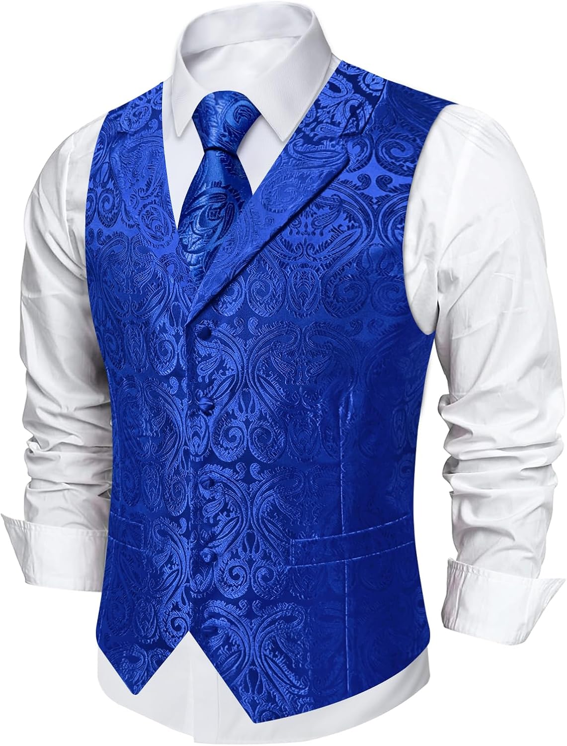 DiBanGu Mens Vest and Tie Set 5PCS Silk Paisley Dress Vest Suit Casual Formal Waistcoat for Tuxedo Wedding Party